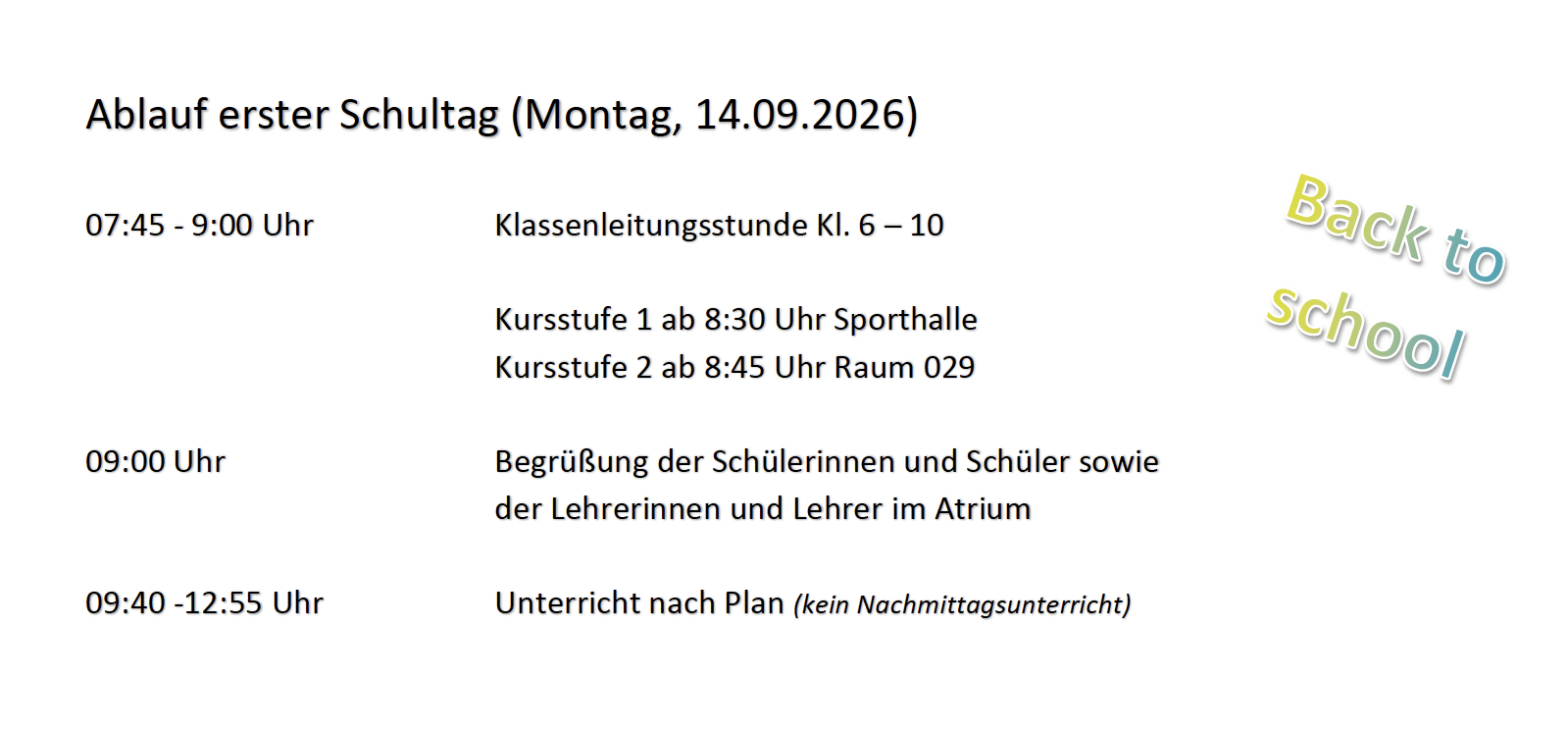 Ablauf erster Schultag